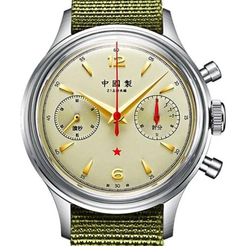 New Arrival 1963 Men Military Chronograph Watch ST19 Seagull Movement Pilots Army Mechanical Wristwatches with Gooseneck Device
