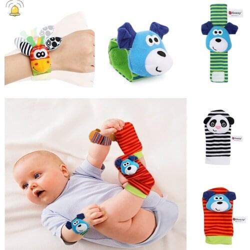 New Newborn Baby Animal Watch With Wrist Strap Socks With Rattle Bell Newborn Baby Puzzle Early Education Toy