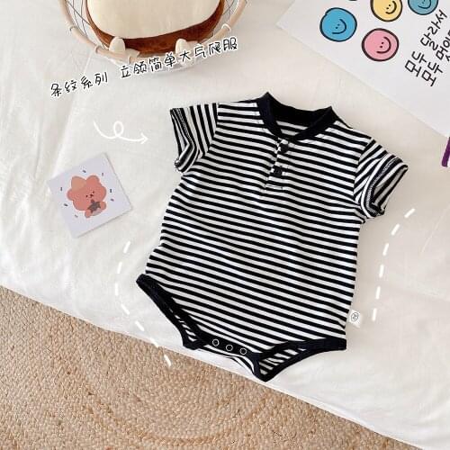 Baby jumpsuit summer stand-up collar clothes striped cute foreign boy girls bebe romper children clothing
