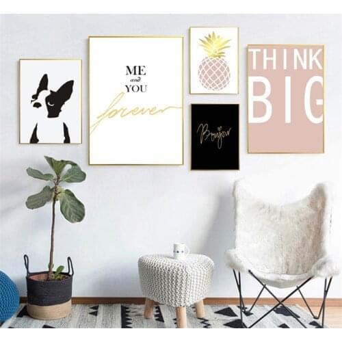 Home Decor Nordic Canvas Painting Abstract Letter Quote Cartoon Dog Picture Poster Kid Bedroom Office Wall Art Backdrop Prop DIY