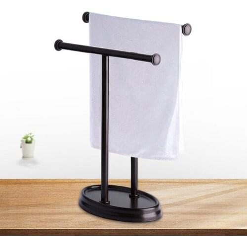 Stainless Steel Hotel Household Towel Rack Floor Double Pole Bathroom Double T-shaped Towel Rack Modern Shelf Hanger For Towels