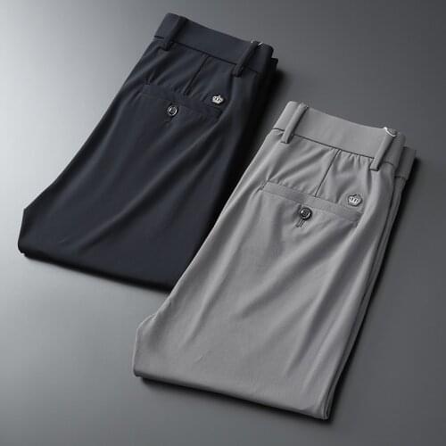 JSBDSummer air permeable ice silk ultra-thin casual pants for men high-grade texture stripe irons free business mens pants