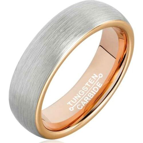 Classic 6mm Width Tungsten Carbide Engagement Rings for Woman Man Dome Band Rings Rose Gold Plating Inside Brushed Finished