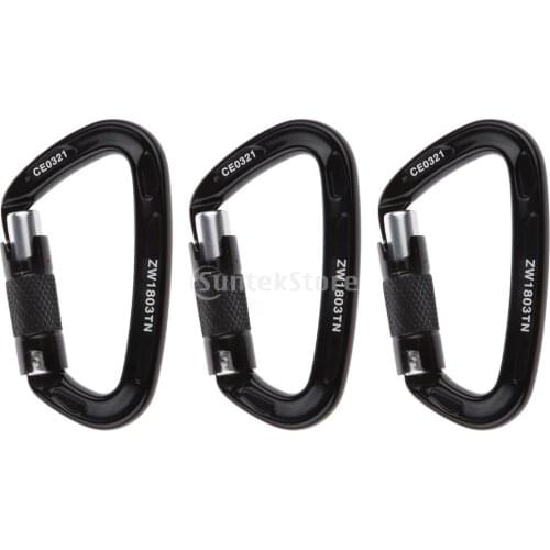 3PCS Mountaineering Rock Climbing Equipment Gear Screw Locking Aluminum Carabiners / Karabiners 24KN Black