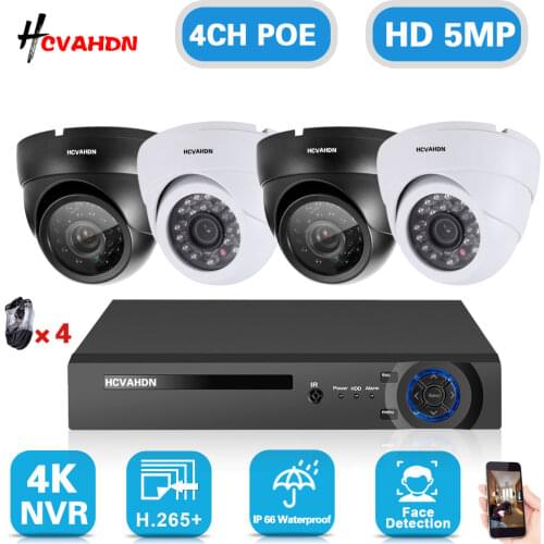 H.265 5MP POE Security Dome Camera System Set 4CH 4K NVR Kit Outdoor Waterproof IP CCTV Video Surveillance Camera Kit XMEYE 8MP