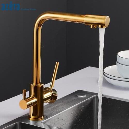Azeta Kitchen Faucet Gold Brass Water Purified Kitchen Mixer 360 Rotation Drinking Water Kitchen Sink Tap Torneira AT7108G