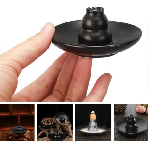 1Pcs Multipurpose Black Ceramic Church Gourd Shape Assuaging Calming Incense Burner Smoke Holder Plate Home Decor New