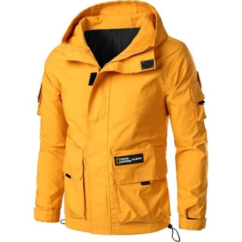Jacket Men Zipper Winter Spring Autumn Casual Solid Hooded Jackets Mens Outwear Slim Fit Cargo Bomber Coats Male Windbreaker