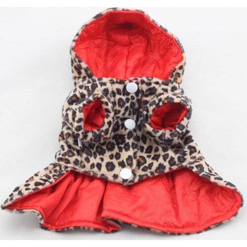 Leopard Pets Dogs Clothes Winter Warm Dress Tutu Dog Cat Teddy Warm Coat Jacket Puppy Hoodies Both Sides Wear Dog Clothing