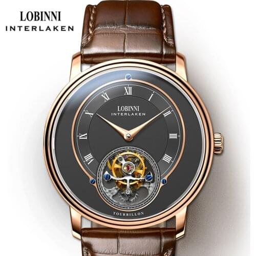 LOBINNI AAA++ Real Tourbillon Mens Mechanical Watches 316L Stainless Steel Case Sapphire Glass Waterproof Watch