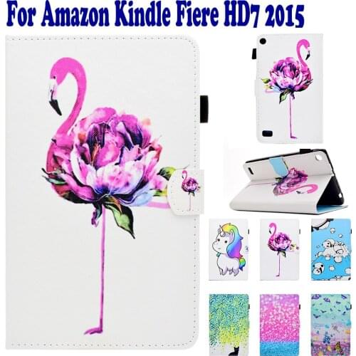 Fashion Color Painted Flip PU Leather Silicone Stand Case For Amazon Kindle Fire HD 7 inch 2015 2017 Tablet PC Case Cover capa