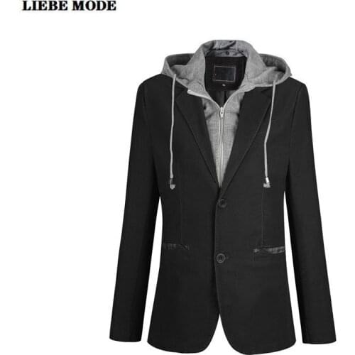Men Casual Slim Fit Blazer With Hood Spring Autumn Mens Hooded Jackets Coats Mens Cotton Blazers Black Khaki Plus Size 5XL 6XL