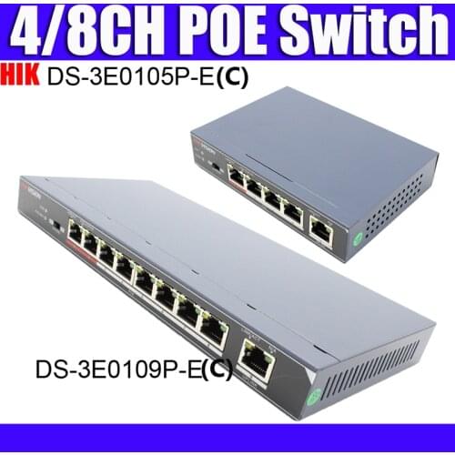 Hikvision DS-3E0105P-E DS-3E0109P-E 4 ports & 8 ports 100Mbps Unmanaged PoE Switch spare parts hikvision 1080P NVR IP camera