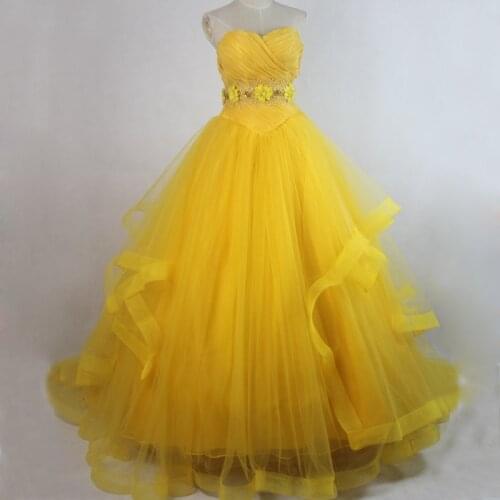 New Movie Woman And Beast Cosplay Costume Belle Elegant Yellow Dress Fancy Halloween Party Royal Gown Dresses