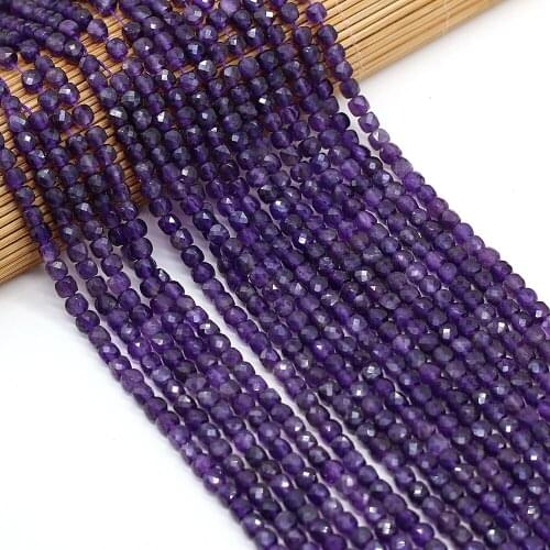 New Natural Faceted Stone Amethys High Quality Purple 4x4mm Irregural Shapen Loose Beads for Making Jewelry Necklace Length 38cm