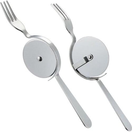 Stainless Steel Pizza Knife With Fork Cutting Wheel Home Kitchen Tool Pastry Slicer Cutter