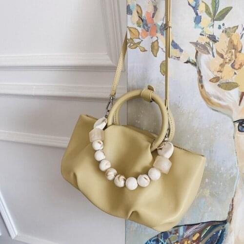 FIRMRANCH Fashionable Solid Color Marble Texture Beaded Chain Design Clip Handbag High-Quality Leather Crossbody Bag For Woman