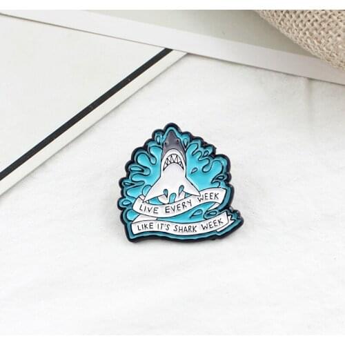 Huge Wave Shark Brooch LIVE EVERY WEEK LIKE ITS SHARK WEEK Ribbon Marine Life Enamel Pin Backpack Coat Badge Friends Kids Gifts
