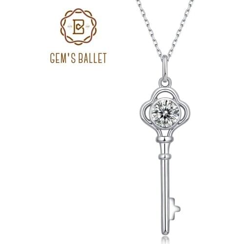 GEMS BALLET 925 Sterling Silver Moissanite Fine Jewelry 1.0Ct D Color Twinkle Stone Moissanite Diamond Key Pendant Necklace