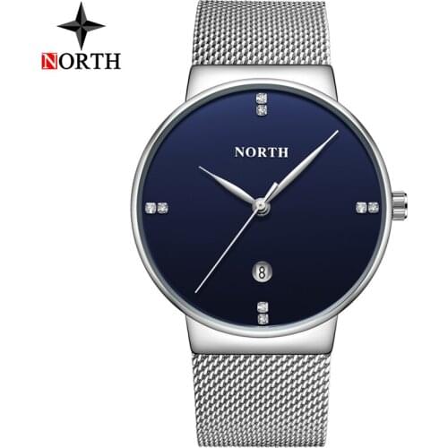 Luxury Brand Men Watches NORTH Fashion Untra Thin Steel Mesh Qaurtz Waterproof Watches Men Casual Sport Watch Relogio Masculino