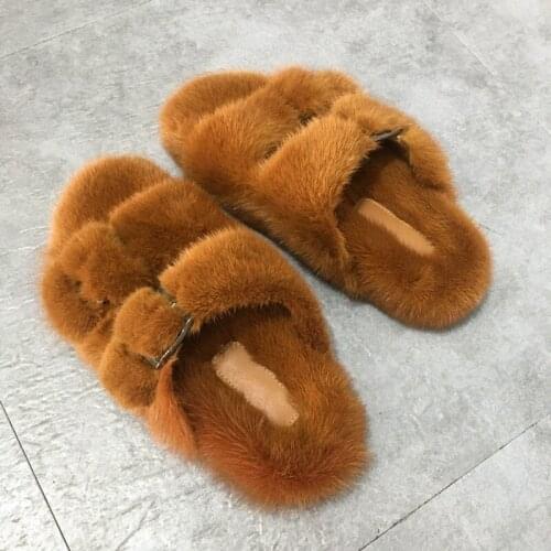 Mink Fur Slippers Thick Soled Womens 2020 New Winter Outdoor Fashion Anti Slip Luxury Female Furry Real Mink Fur Slippers
