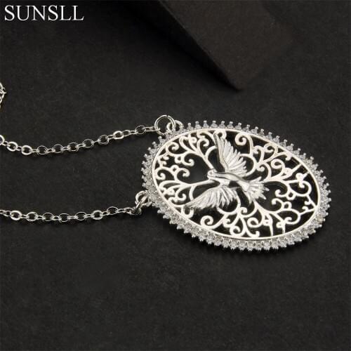 SUNSLL Silver Color Copper White Cubic Zirconia Eagle Round Pendant Necklaces Womens fashion Jewelry CZ Colar Feminina