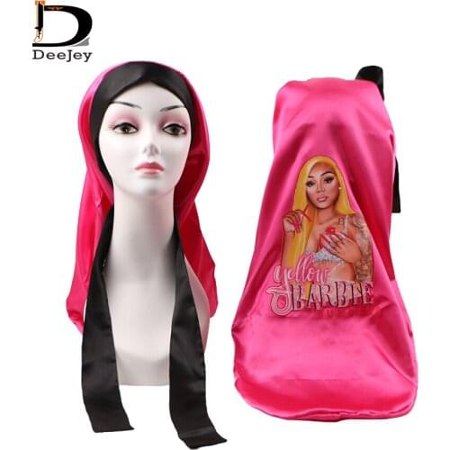 Custom printed long tail bonnet virgin hair exentension sleeping bonnet with head bands adult size colors available 10pc lot