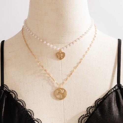 Tocona Luxury Pearl Stone Love Pendant Neckace for Women Charms Heart Multi-layer Geometric Party Jewelry Accessories 17697