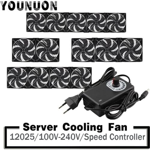 YOUNUON 120mm 12V DC Connector 5.5*2.1mm 120x25mm Cooling Fan w/ AC Adapter 110V 220V Power Supply Adjustable Speed Controller