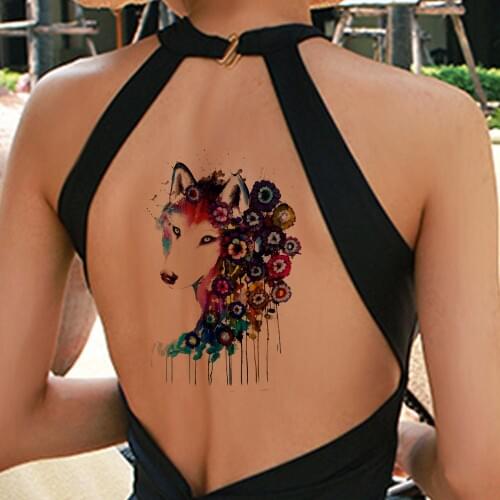 REJASKI Fox Wolf Watercolor Temporary Tattoo Sticker Gear Mechanical Body Art Arm Waist Flash Tattoos Women Men Sexy Fake Tatoo