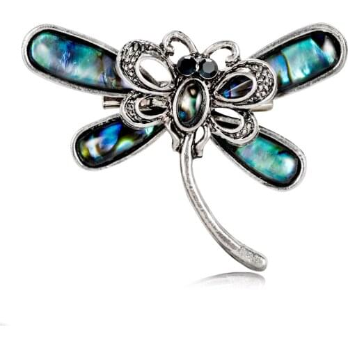 High Quality Shell Rhinestone 48*36 mm Animal Women Dragonfly Brooch Pin