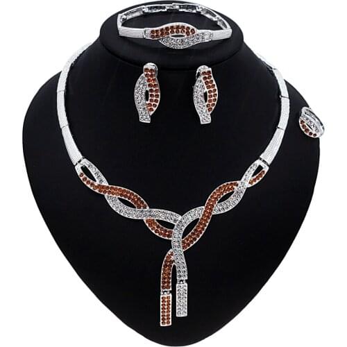 Yulaili Wholesale Fine Jewelry Sets Silver Color Necklaces Stud Earrings Bangle Ring Wedding Jewelery Set Accessories Bijoux