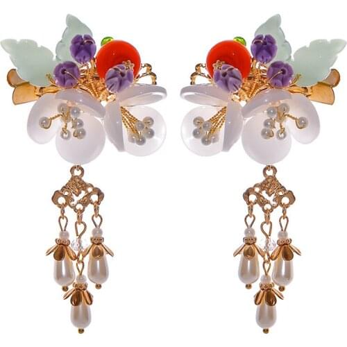 2 pcs Antique Many Flower Hair Clips Hanfu Bride Wedding Jewelry Handmade Hair Clip Accessory