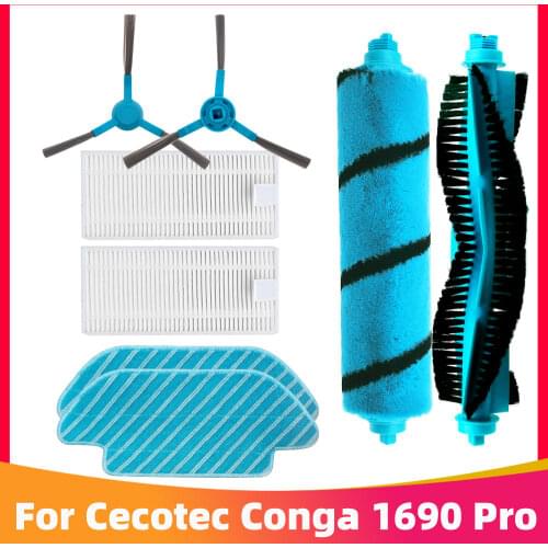 Side Roller Soft Brush Hepa Filter Mop Cloth Replacement Parts for Cecotec Conga 1690 Pro Robotic Vacuum Cleaner Spare Parts