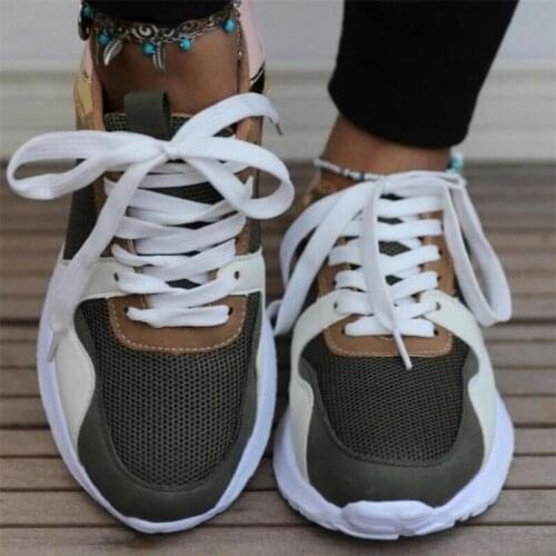 2021 New Women Vulcanized Shoes Flats Fashion Casual Ladies Shoes Woman Lace-Up Mesh Breathable Female Sneakers Zapatillas Mujer