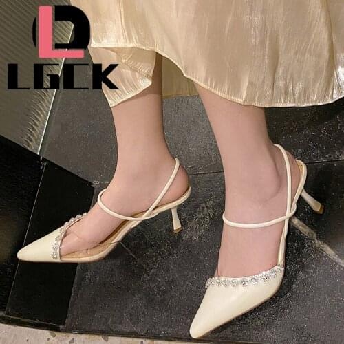 Luxry Brand Summer Elegant Pumps Women High Heels Thin Heel Sandals Real Leather Ladies Wedding Shoes Pointed Toe Womens Shoes