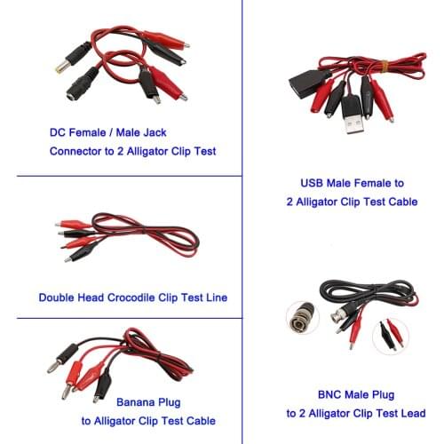 1Pcs Alligator Clip Test Lead Connector BNC/Banana Plug/DC 5.5*2.1mm/USB Male Female Plug Jack to Dual Crocodile Clip Test Line