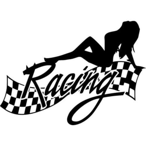 14.9CM*10.8CM Sexy Lady Racing Finish Vinyl Decal Sticker Car Styling Funny Car Stickers Black Sliver C8-0902