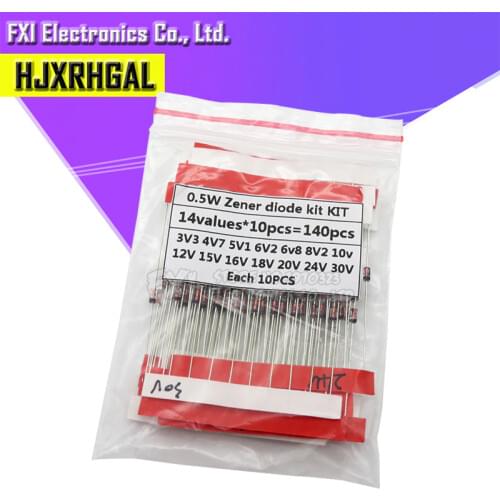 14values*10PCS=140PCS 0.5W regulator 3.3v-30v 1/2w Zener Diode component Assorted kit package new and original