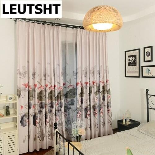 2021 New Idyllic Small Fresh Lotus Pond Moonlight Velvet Blackout Curtains for Living Room Bedroom Study Blackout Curtain Custom