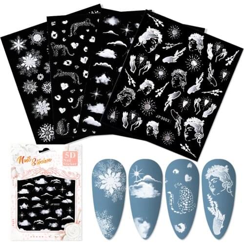 4pcs/lot Christmas Xmas Snowflakes 3D Nail Art Stickers Transfer Stickers for Nails Self-adhensive Decals Tips Decoration