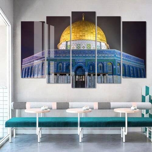 The Blue Mosque 5 Panels Building Islamic Canvas Paintings Wall Art Pictures Prints and Poster for Living Room Home Decor