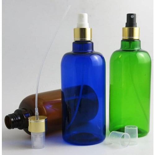 500ml Big Empty Amber Blue Green plastic bottle Wash Cleanser Kitchen Water Mist Spray container with Gold Silver Sprayer 12pcs