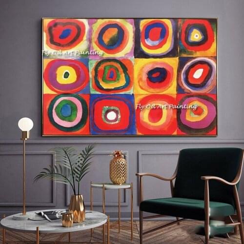 Large Size Abstract Red Circle Canvas Painting Modern Wassily Kandinsky Handpainted Wall Art for Living Room Home Decor Cuadros
