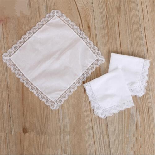 1pc White Cotton Handkerchiefs Blank Lace Hankies for Wedding, Pocket Square For Men & Women 25x25cm Fashion Handkerchie