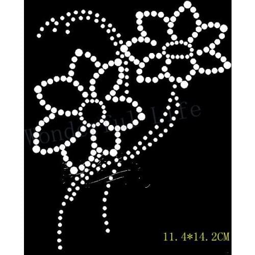 Free shipping two flowers image hotfix rhinestones transfer design motif bling for clothing