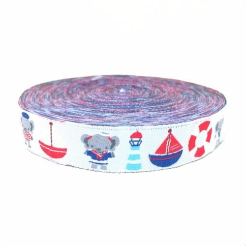 Free Shipping wholesale 5/8'' 16mm 10YARD/LOTS Wide Sailor Elephants Anchor Boats Light Grey Tone Woven Jacquard Ribbon