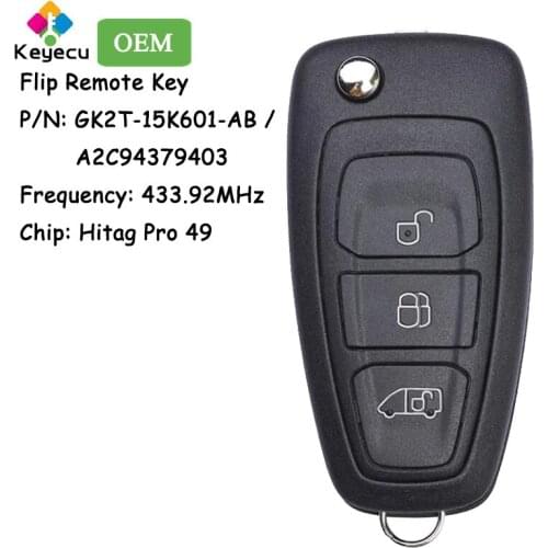 KEYECU OEM Flip Remote Control Car Key With 3 Buttons 433.92MHz 49 Chip - FOB for Ford Transit Tourneo 2015-2020 GK2T-15K601-AB
