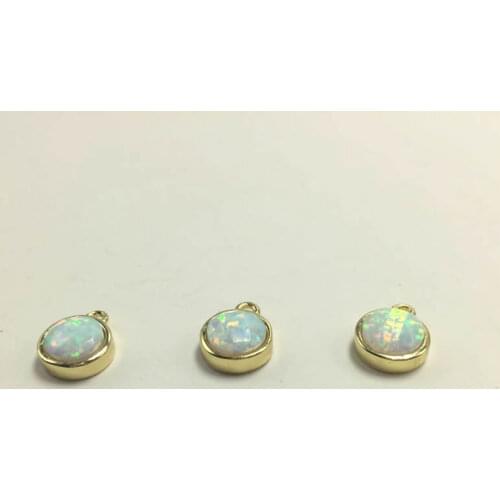 5PCS 9mm circular Opal Gold Color Side Drilled Beads Man-made Opal Small size Pendant Beads for Necklace Druzy charm Jewelry