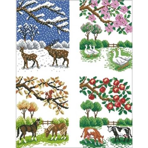Four seasons outside the window patterns Counted Cross Stitch 11CT 14CT 18CT DIY Cross Stitch Kits Embroidery Needlework Sets
